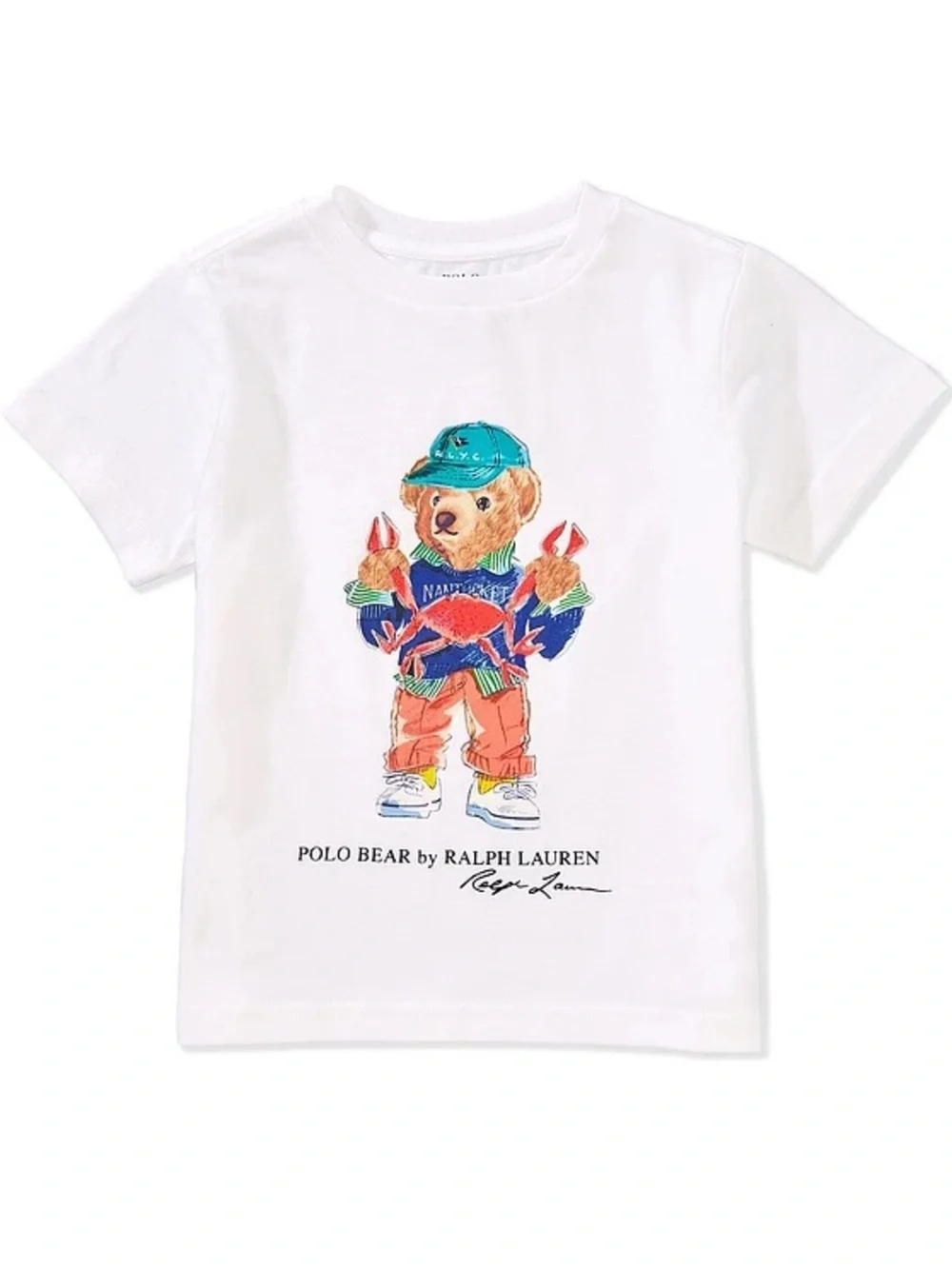 Ralph Lauren White Tee with Colorful Polo Bear Graphic